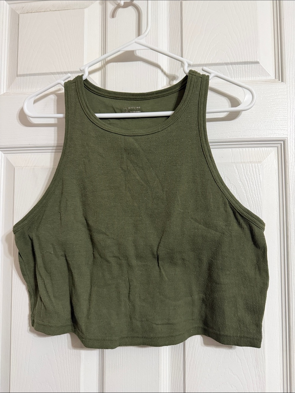 Ribbed Olive Green Crop Tank Top